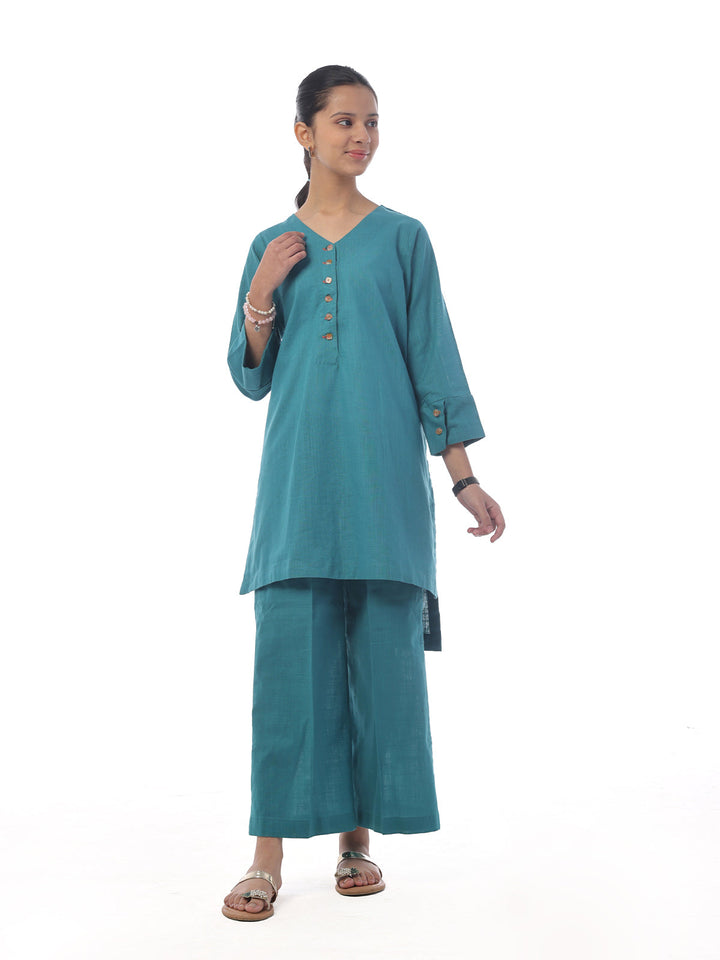 Oaks - Dyed Pret Shirt Trouser Khaddar Ferozi  - 2 Piece