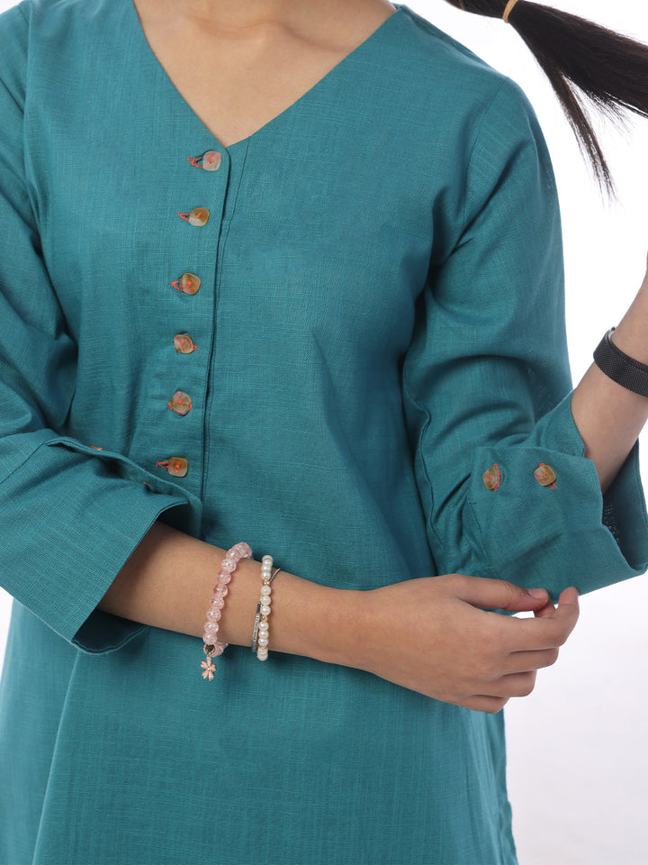 Oaks - Dyed Pret Shirt Trouser Khaddar Ferozi  - 2 Piece