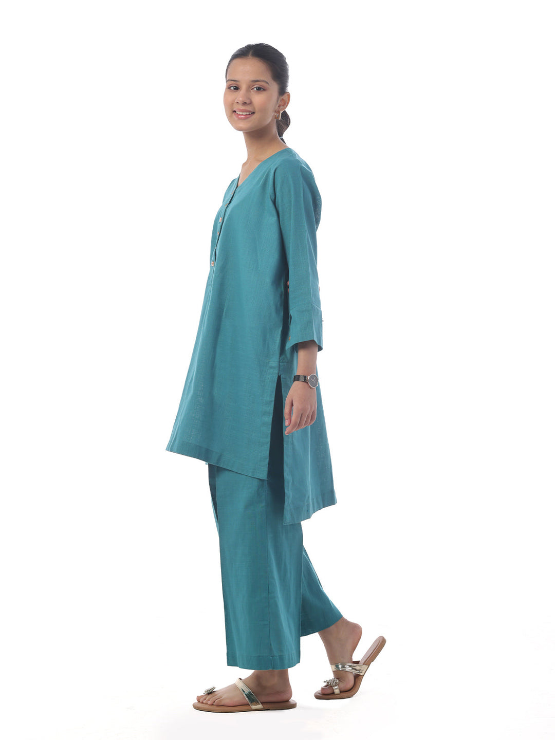 Oaks - Dyed Pret Shirt Trouser Khaddar Ferozi  - 2 Piece