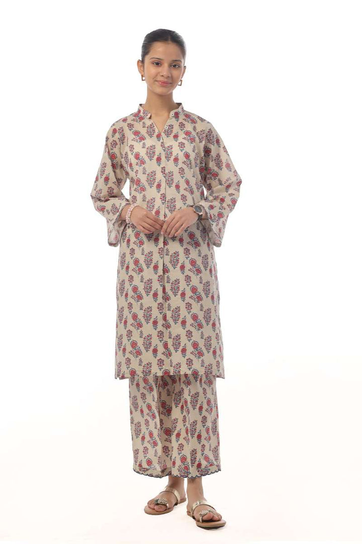 Oaks - Printed Pret Shirt Trouser Cambric Beige  - 2 Piece