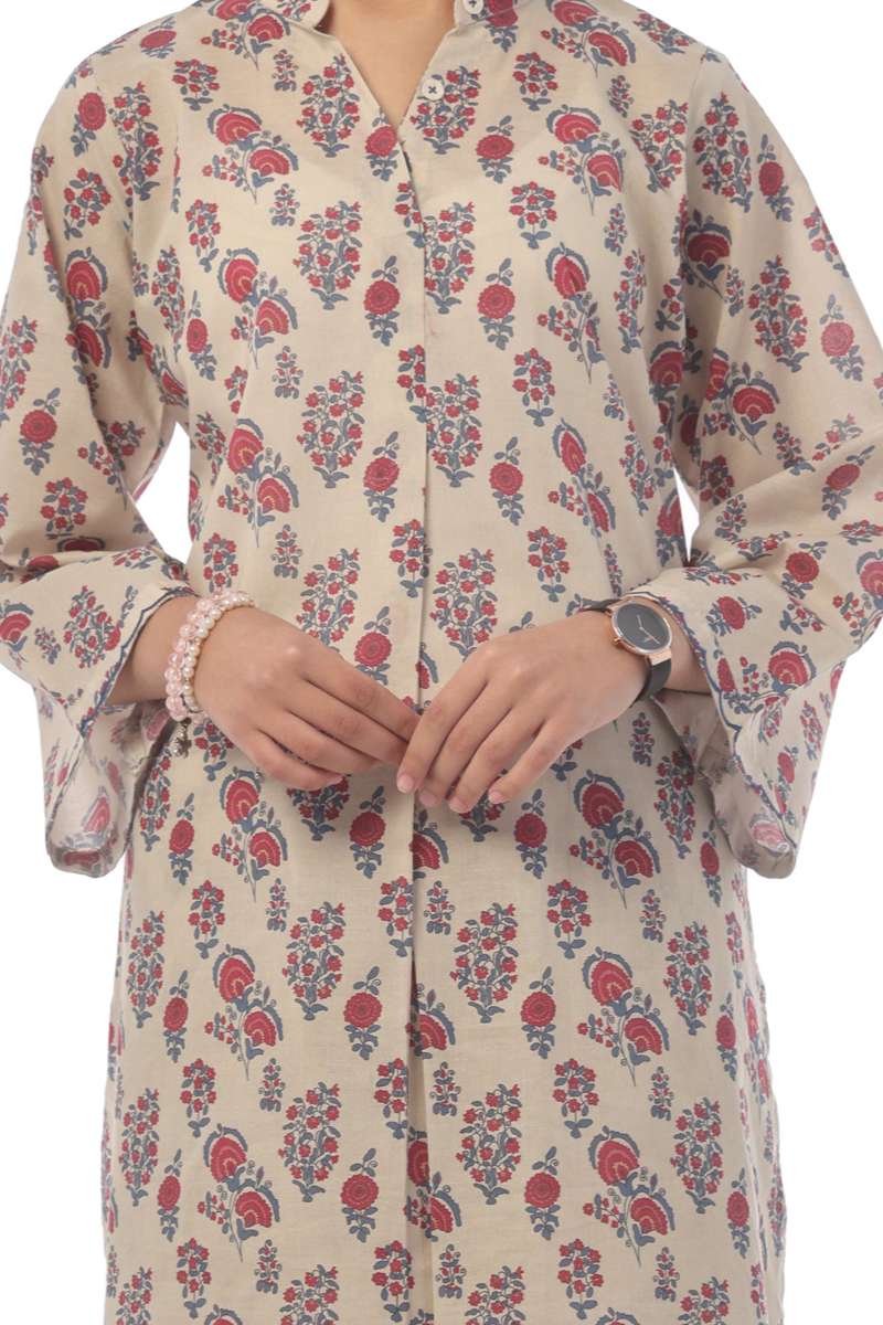 Oaks - Printed Pret Shirt Trouser Cambric Beige  - 2 Piece