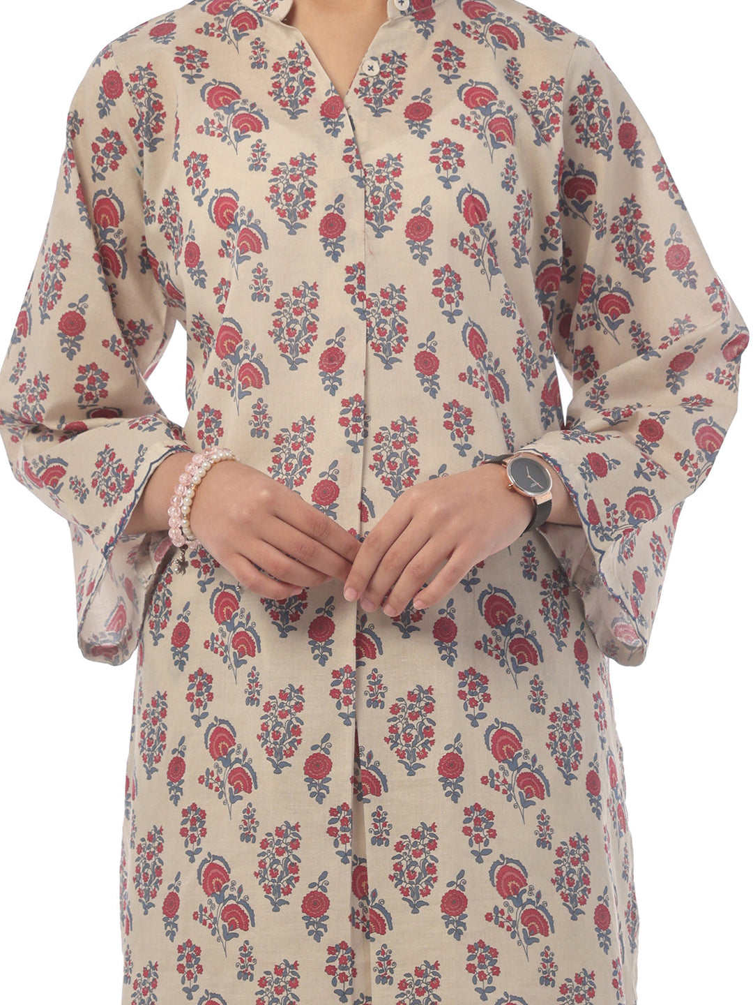 Oaks - Printed Pret Shirt Trouser Cambric Beige  - 2 Piece