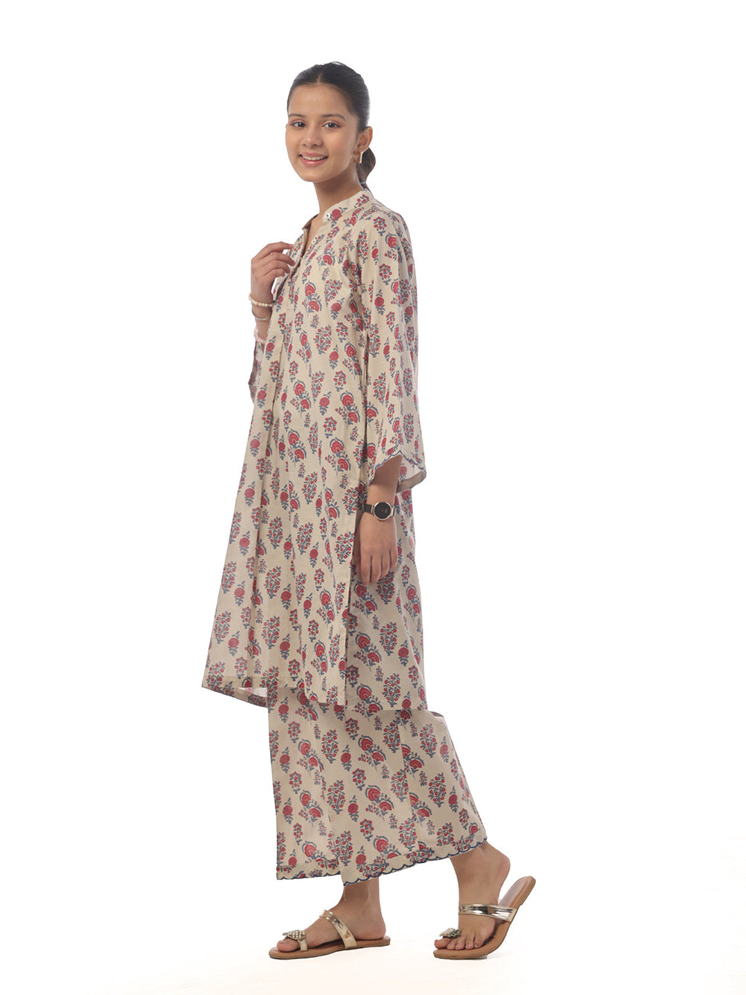 Oaks - Printed Pret Shirt Trouser Cambric Beige  - 2 Piece