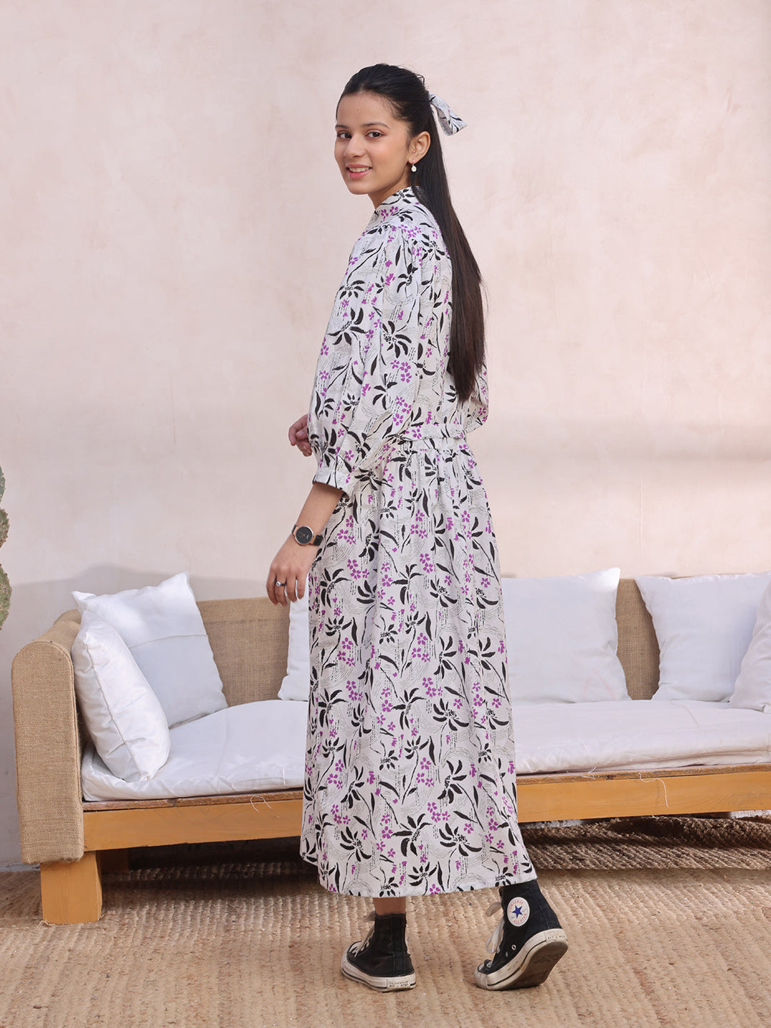 Oaks - Printed Pret Kurti Cambric White & Black  - 1 Piece