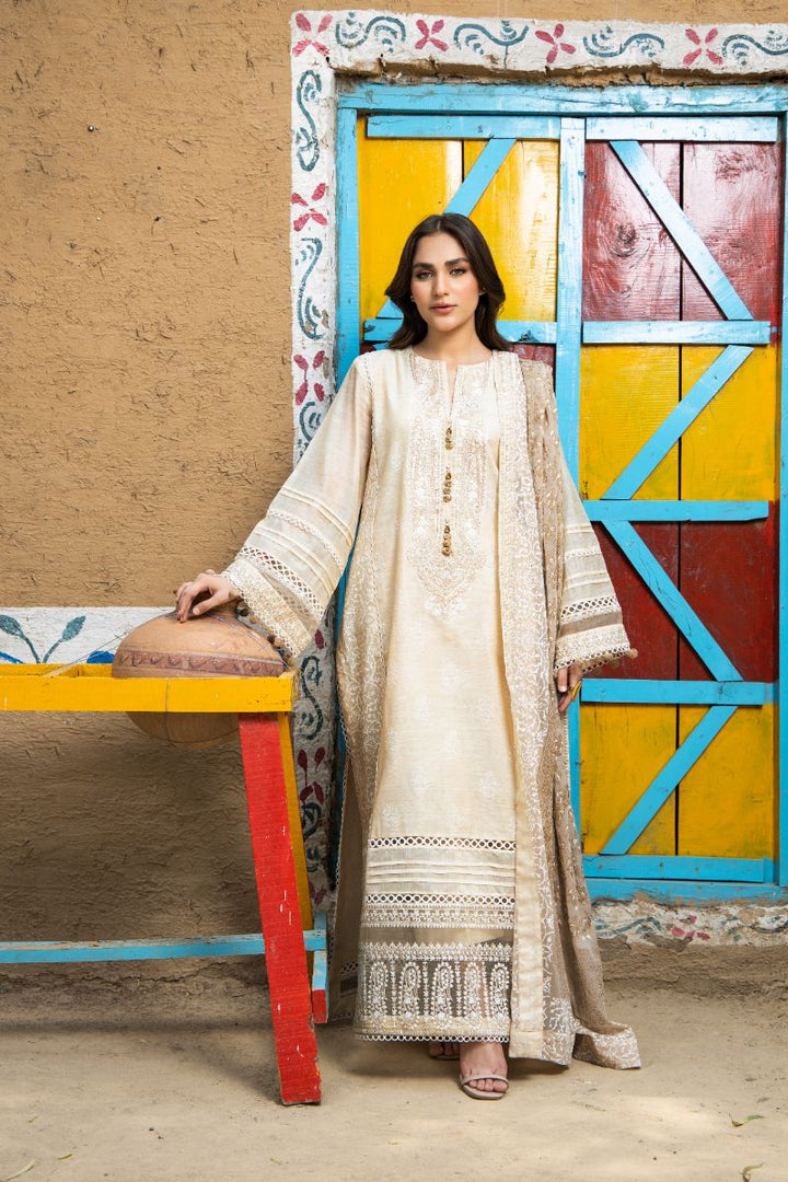Laleen - Glided Glow Cotton Silk Suit For Women - Beige - 3 Piece