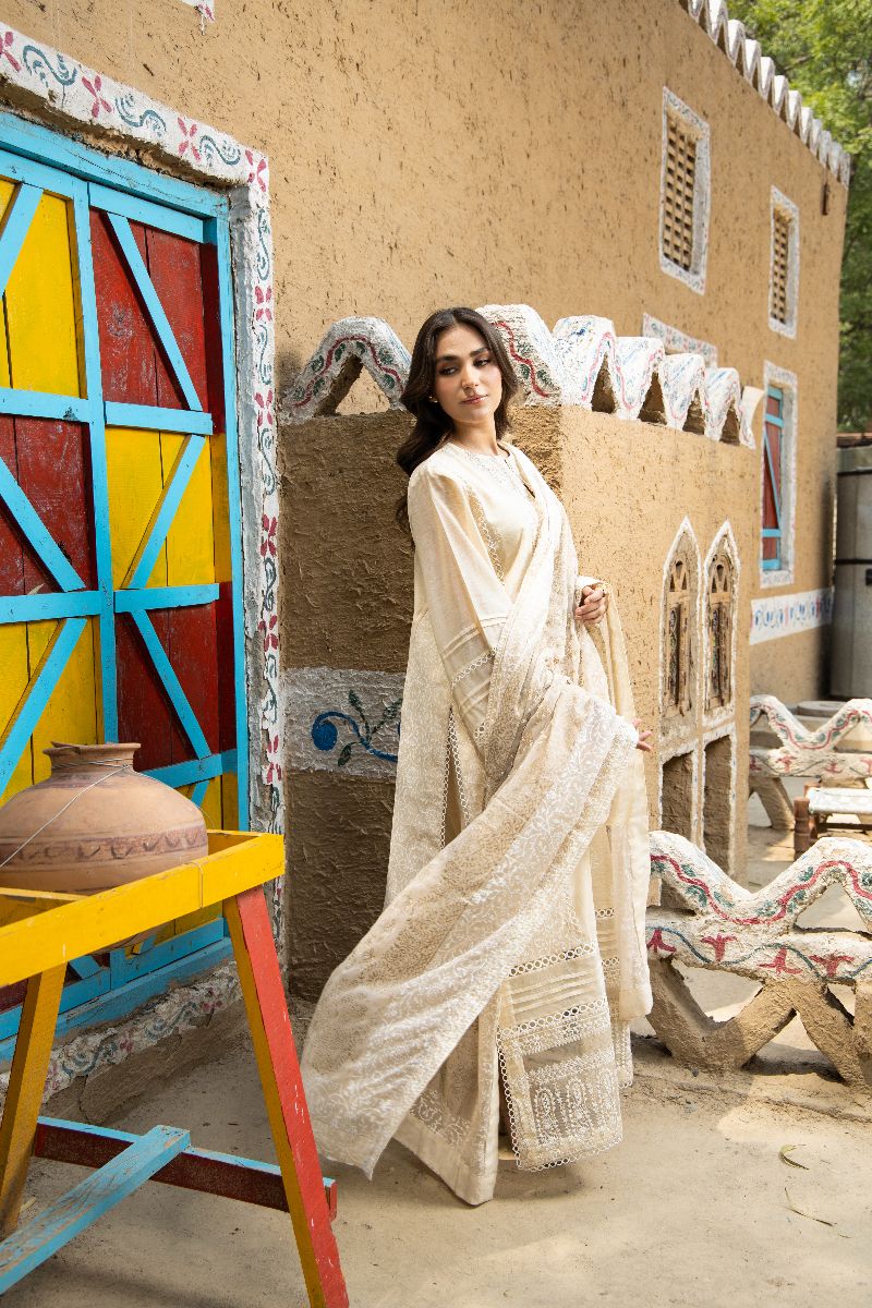Laleen - Glided Glow Cotton Silk Suit For Women - Beige - 3 Piece