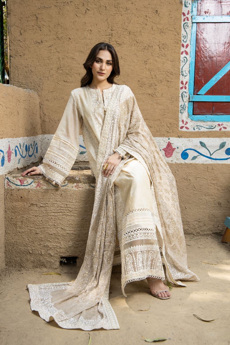Laleen - Glided Glow Cotton Silk Suit For Women - Beige - 3 Piece