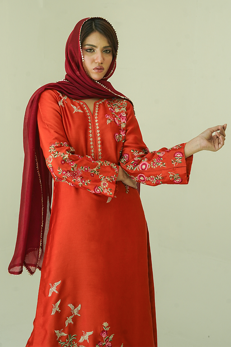 Gul E Noor - Janan - Rust - Pure Sheesha Silk - 3 Piece