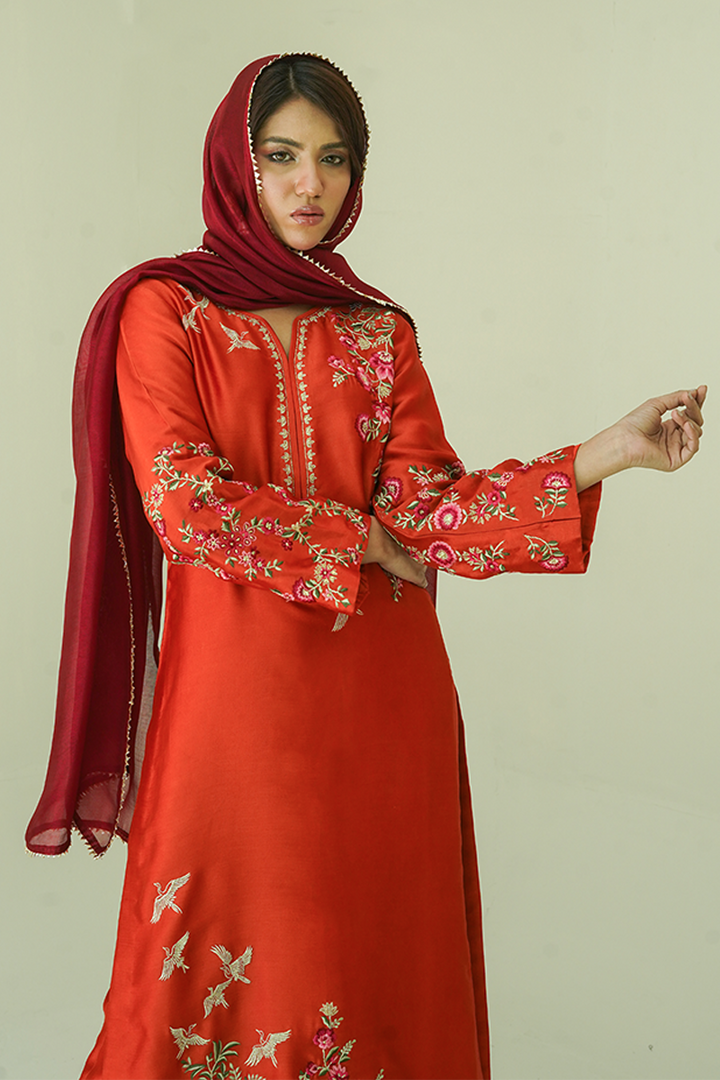 Gul E Noor - Janan - Rust - Pure Sheesha Silk - 3 Piece