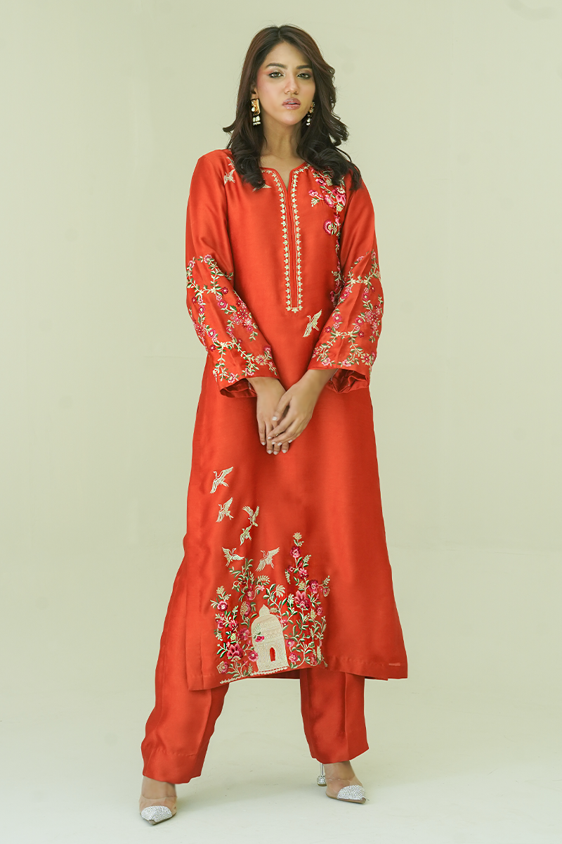 Gul E Noor - Janan - Rust - Pure Sheesha Silk - 3 Piece