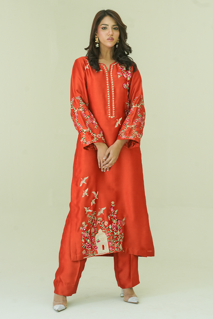Gul E Noor - Janan - Rust - Pure Sheesha Silk - 3 Piece