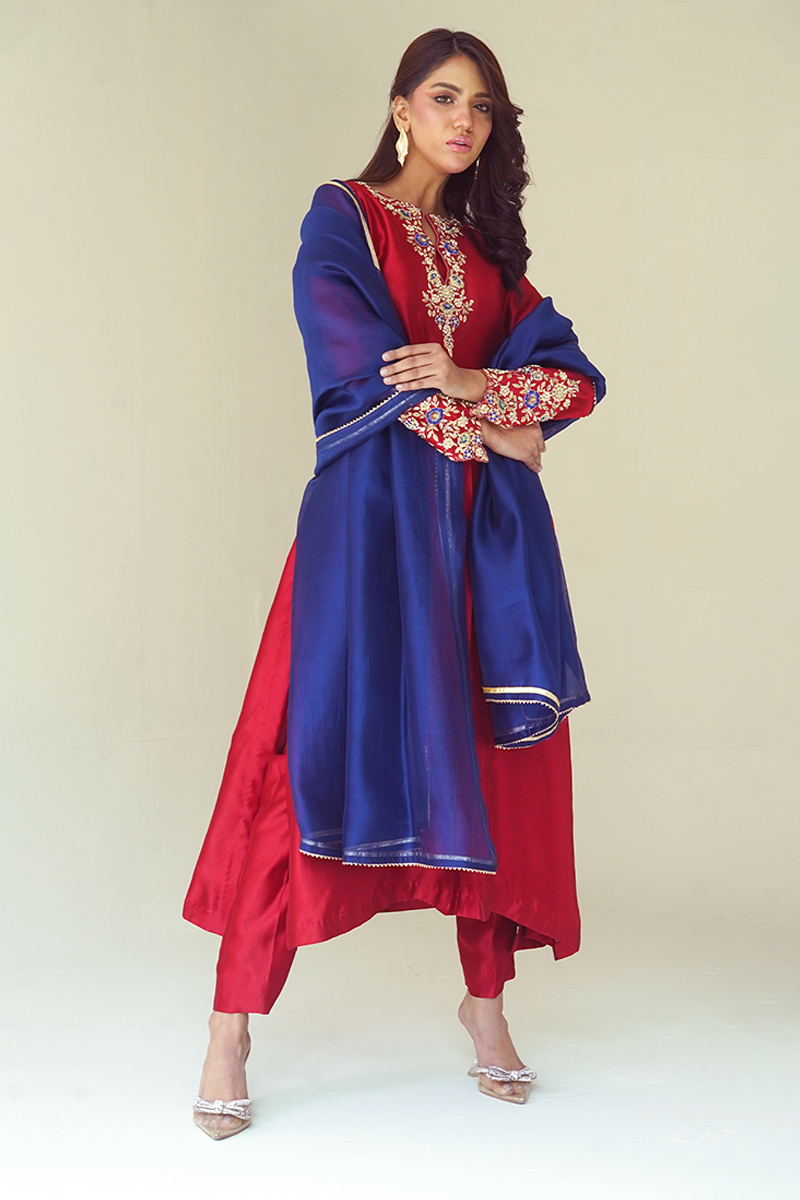 Gul E Noor - Kanzil - Red - Pure Sheesha Silk - 3 Piece