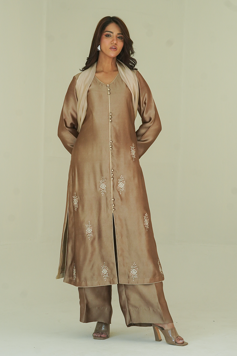 Gul E Noor - Mahi - Brown - Pure Sheesha Silk - 3 Piece