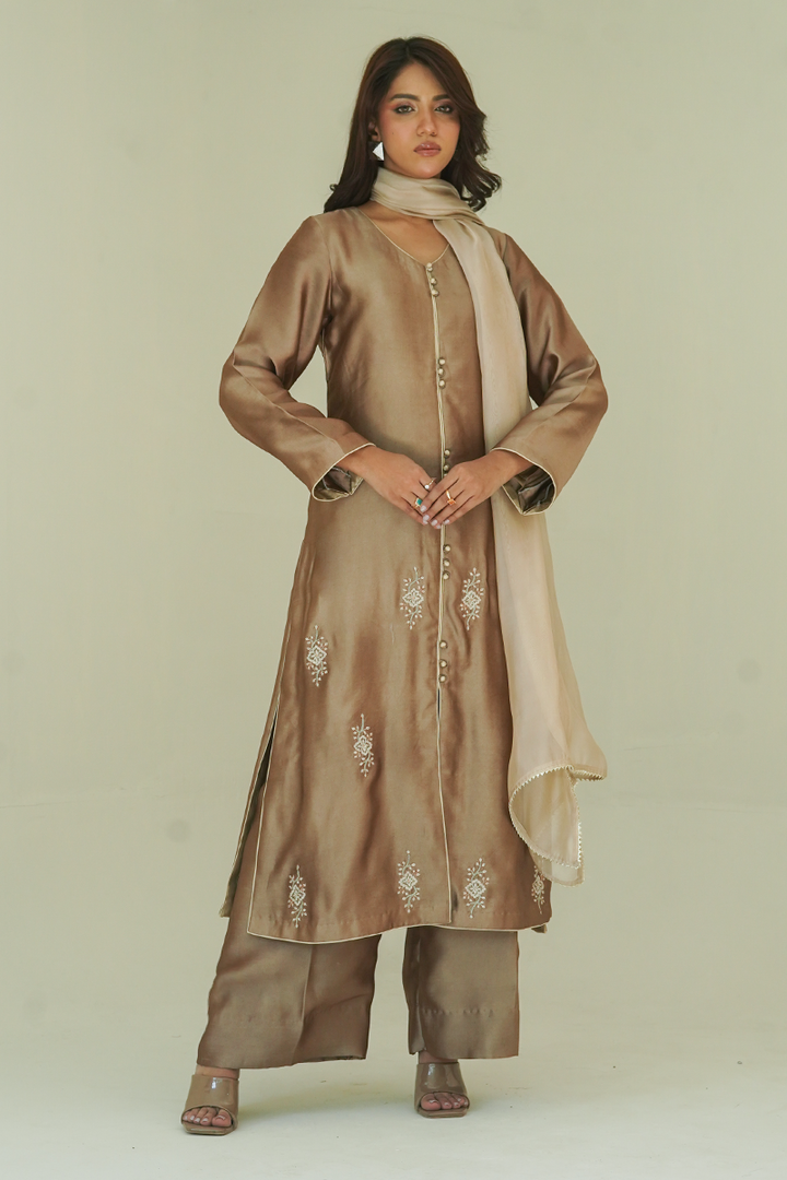 Gul E Noor - Mahi - Brown - Pure Sheesha Silk - 3 Piece