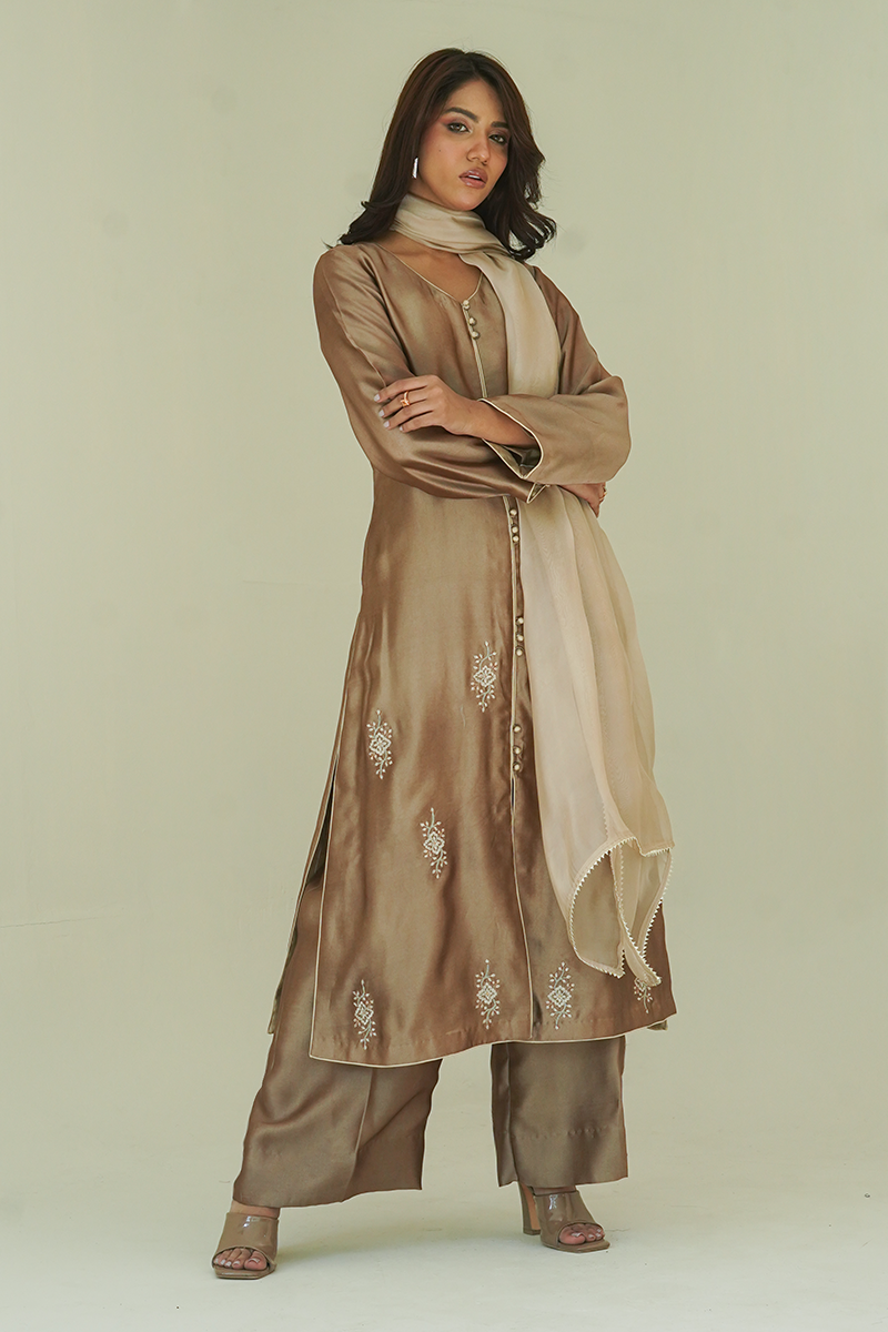 Gul E Noor - Mahi - Brown - Pure Sheesha Silk - 3 Piece