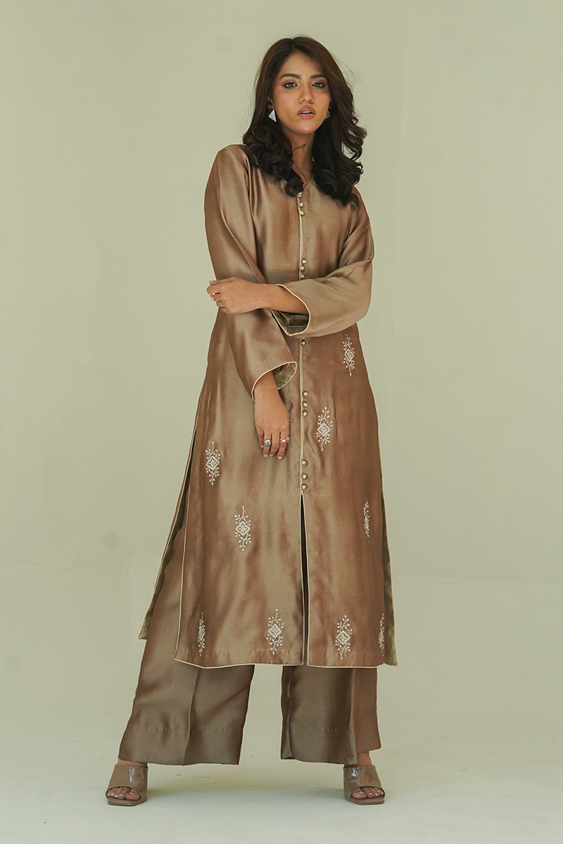 Gul E Noor - Mahi - Brown - Pure Sheesha Silk - 3 Piece