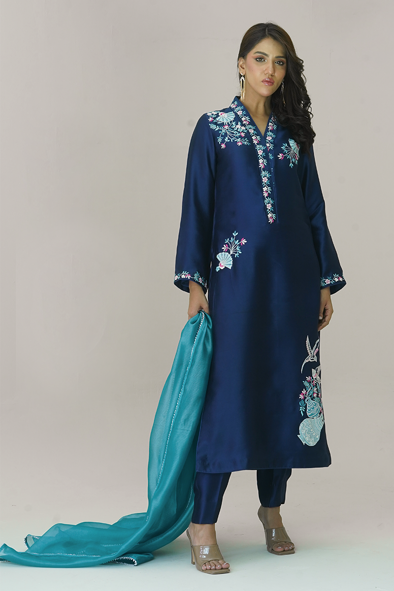 Gul E Noor - Pariwash - Royal Blue - Pure Sheesha Silk - 3 Piece