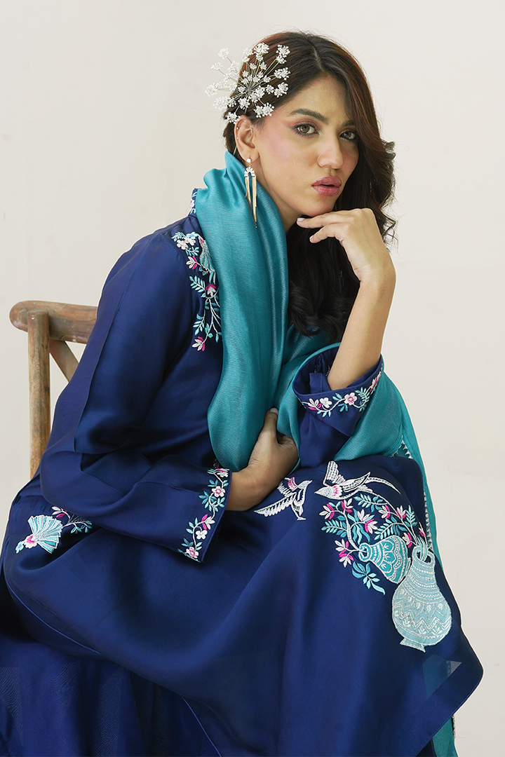 Gul E Noor - Pariwash - Royal Blue - Pure Sheesha Silk - 3 Piece