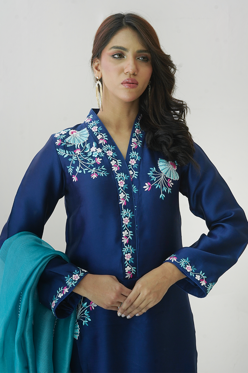 Gul E Noor - Pariwash - Royal Blue - Pure Sheesha Silk - 3 Piece