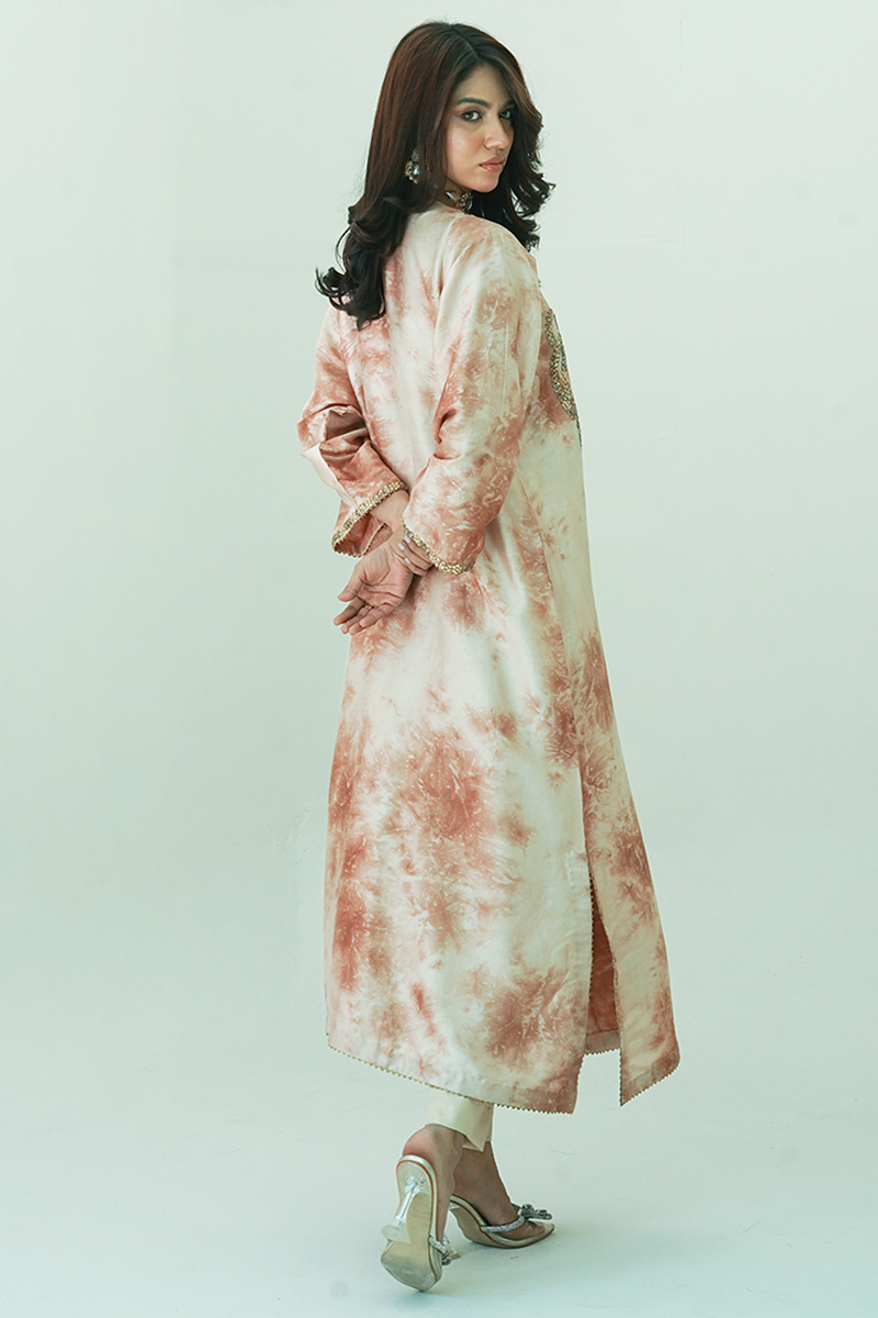 Gul E Noor - Pearl Gold - Beige and Brown - Butter Silk - 2 Piece