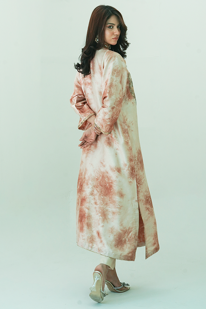 Gul E Noor - Pearl Gold - Beige and Brown - Butter Silk - 2 Piece
