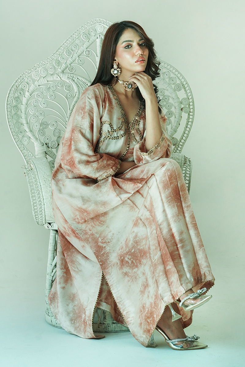 Gul E Noor - Pearl Gold - Beige and Brown - Butter Silk - 2 Piece