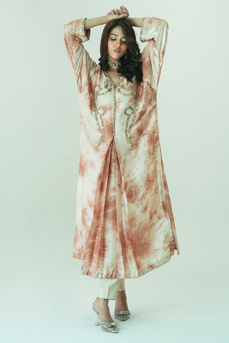 Gul E Noor - Pearl Gold - Beige and Brown - Butter Silk - 2 Piece