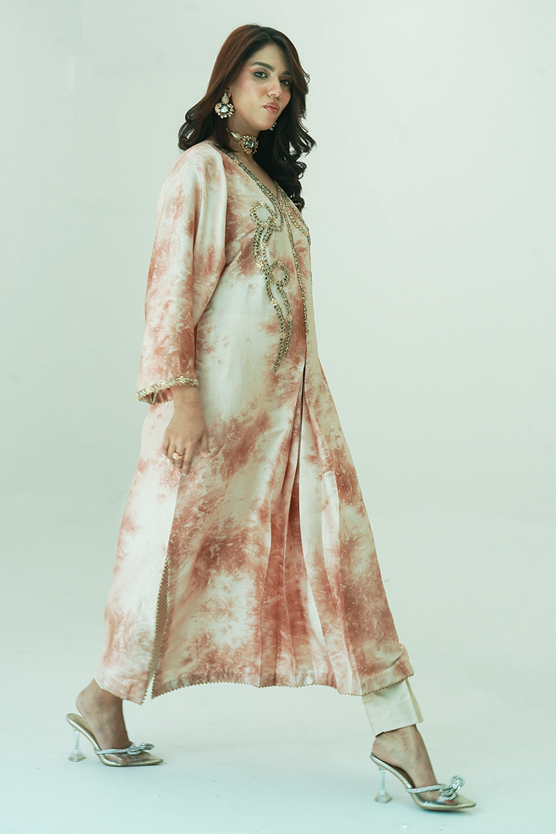 Gul E Noor - Pearl Gold - Beige and Brown - Butter Silk - 2 Piece