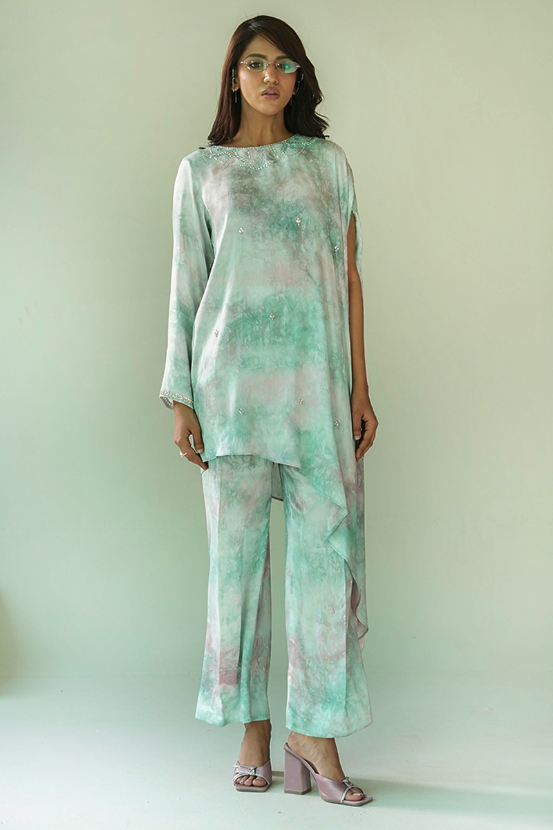 Gul E Noor - Pearl Hue - Pink Green grey - Butter Silk - 2 Piece