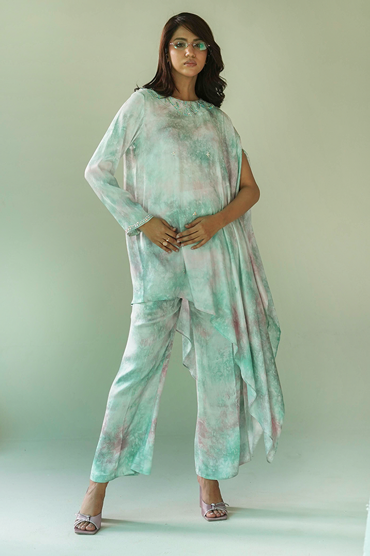Gul E Noor - Pearl Hue - Pink Green grey - Butter Silk - 2 Piece