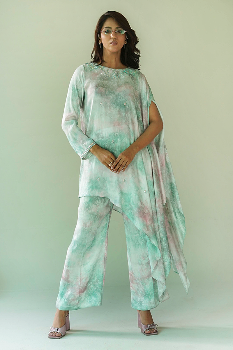Gul E Noor - Pearl Hue - Pink Green grey - Butter Silk - 2 Piece
