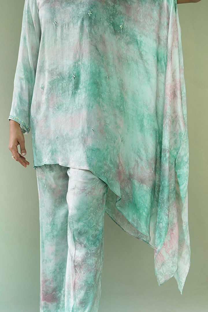 Gul E Noor - Pearl Hue - Pink Green grey - Butter Silk - 2 Piece