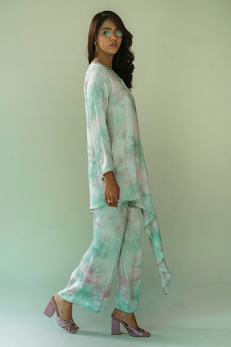 Gul E Noor - Pearl Hue - Pink Green grey - Butter Silk - 2 Piece