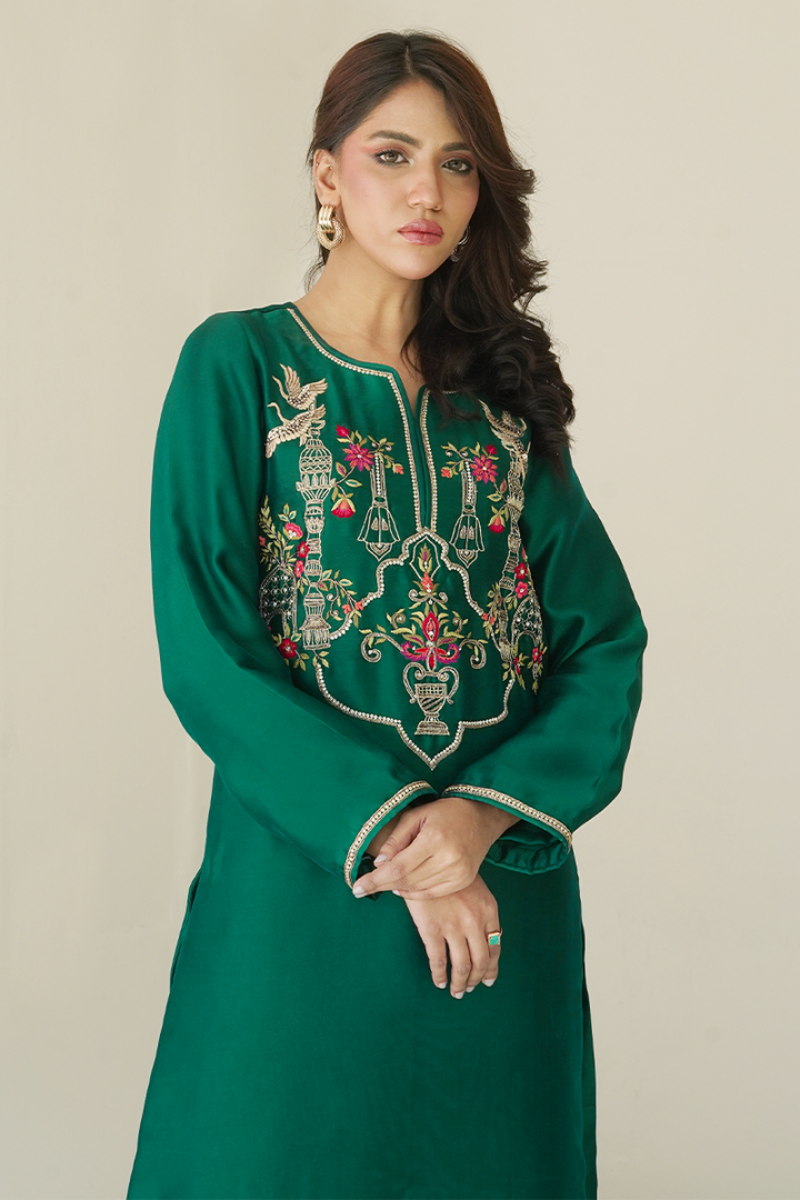 Gul E Noor - Tanish - Green - Pure Sheesha Silk - 3 Piece