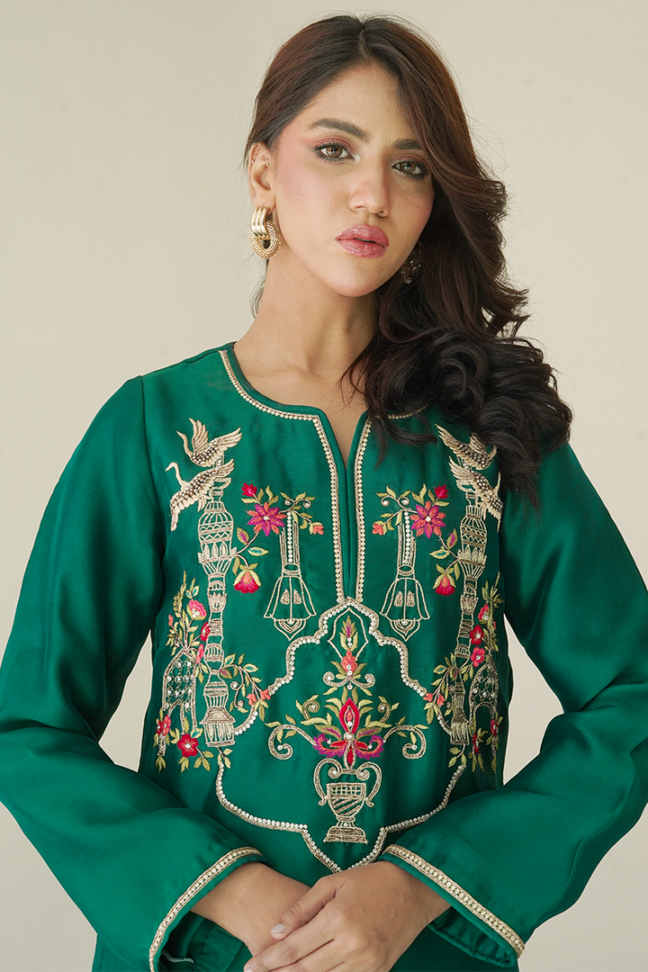 Gul E Noor - Tanish - Green - Pure Sheesha Silk - 3 Piece