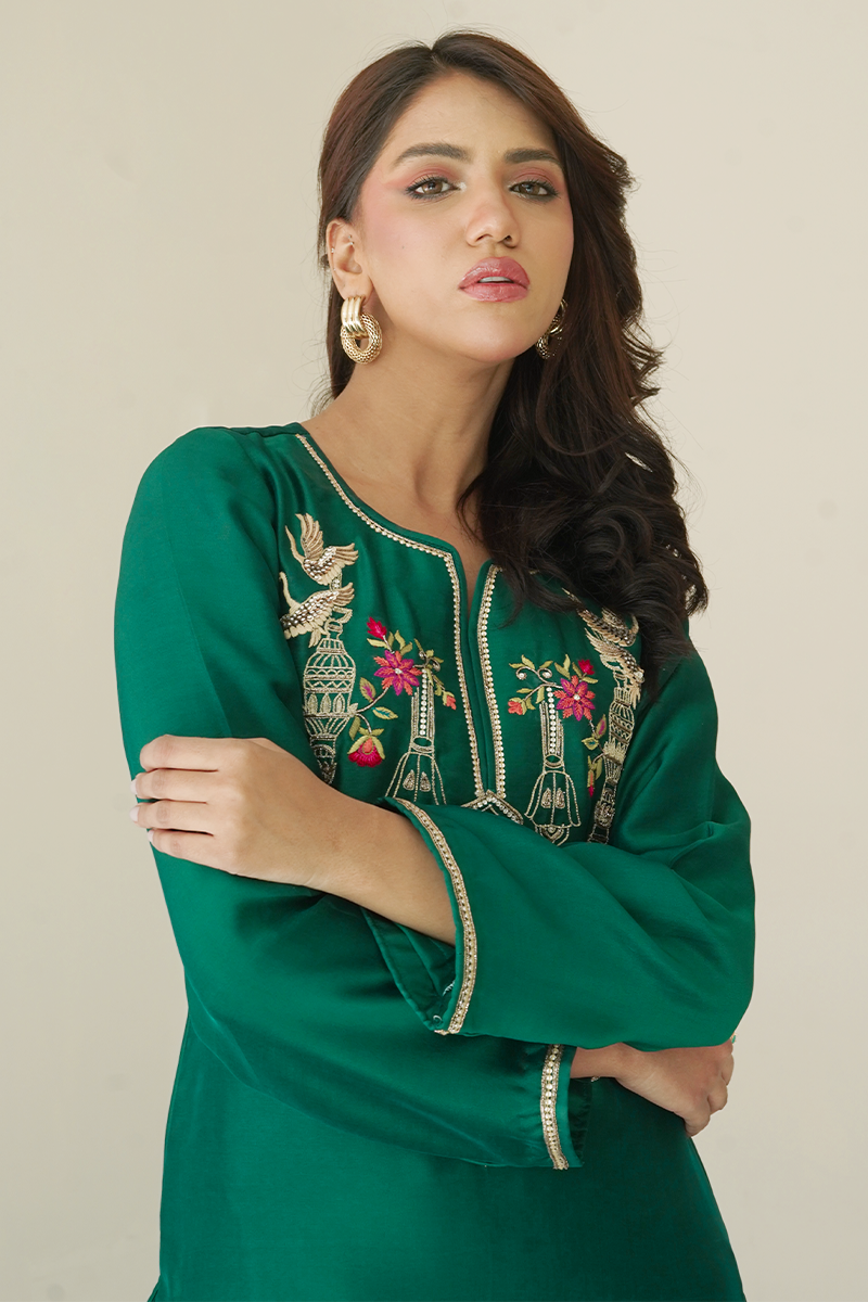 Gul E Noor - Tanish - Green - Pure Sheesha Silk - 3 Piece