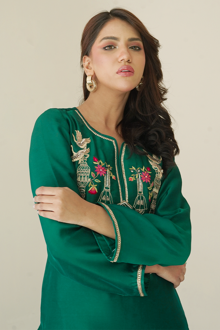 Gul E Noor - Tanish - Green - Pure Sheesha Silk - 3 Piece