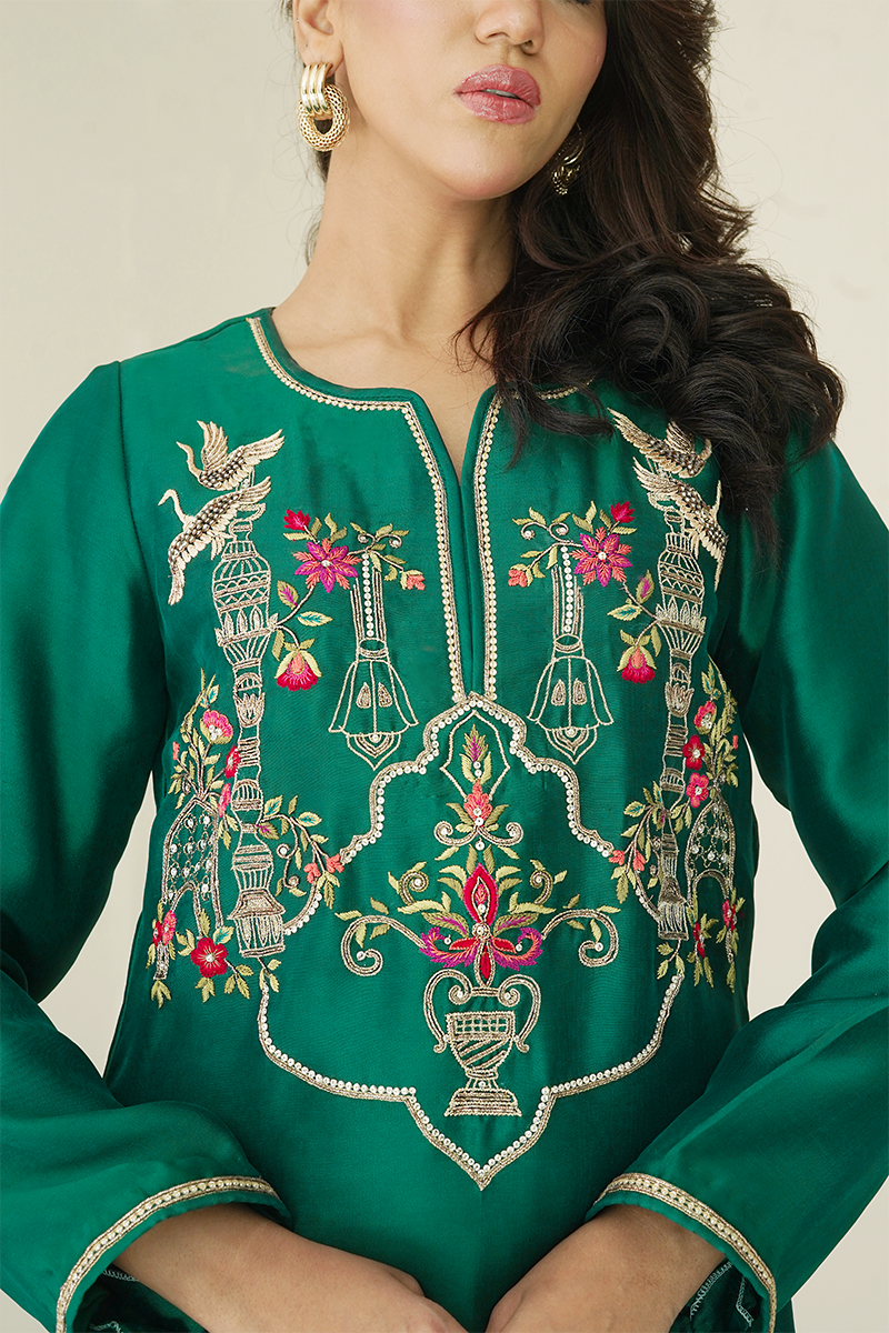Gul E Noor - Tanish - Green - Pure Sheesha Silk - 3 Piece