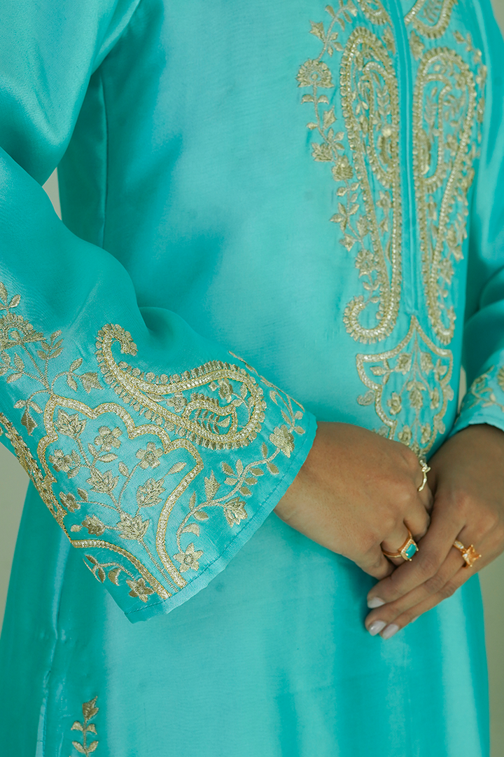 Gul E Noor - Zarri Long Mint - Pure Sheesha Silk - 3 Piece