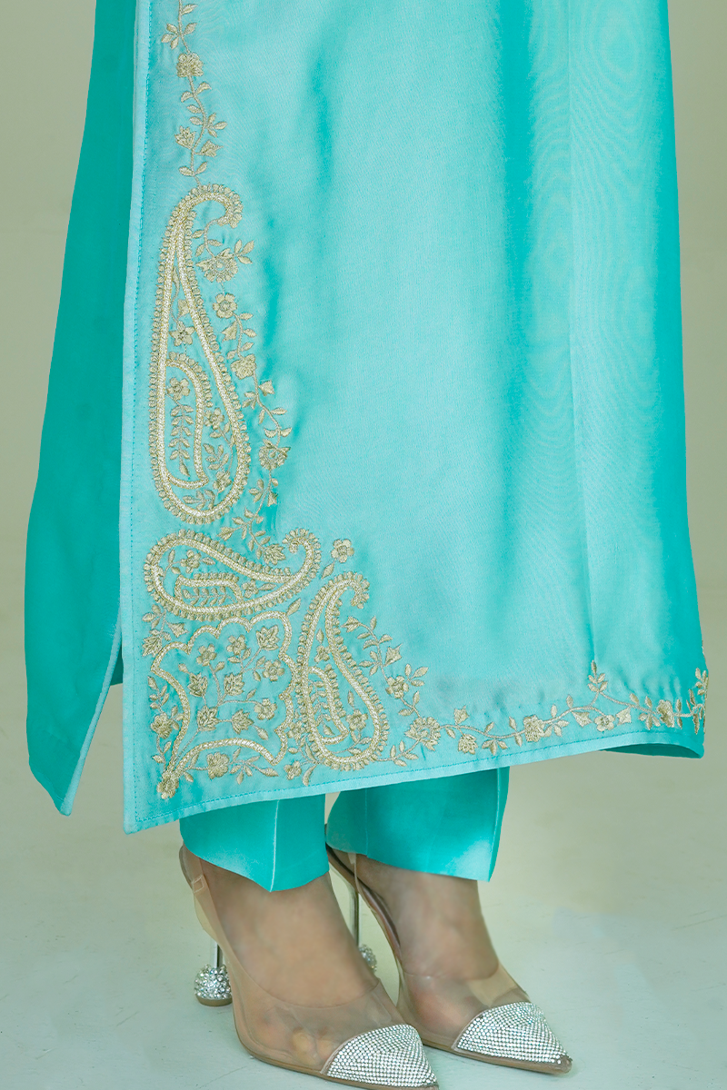 Gul E Noor - Zarri Long Mint - Pure Sheesha Silk - 3 Piece