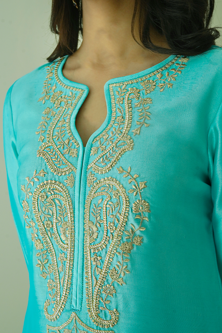 Gul E Noor - Zarri Long Mint - Pure Sheesha Silk - 3 Piece