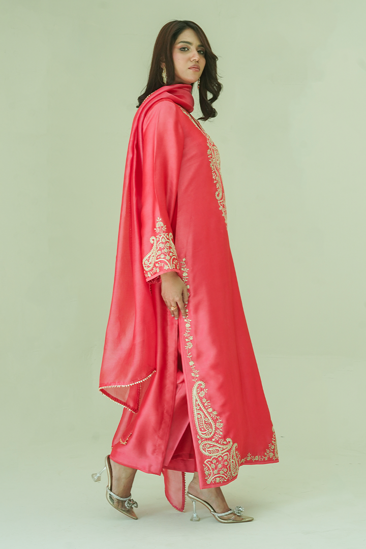 Gul E Noor - Zarri Long Pink - Pure Sheesha Silk - 3 Piece