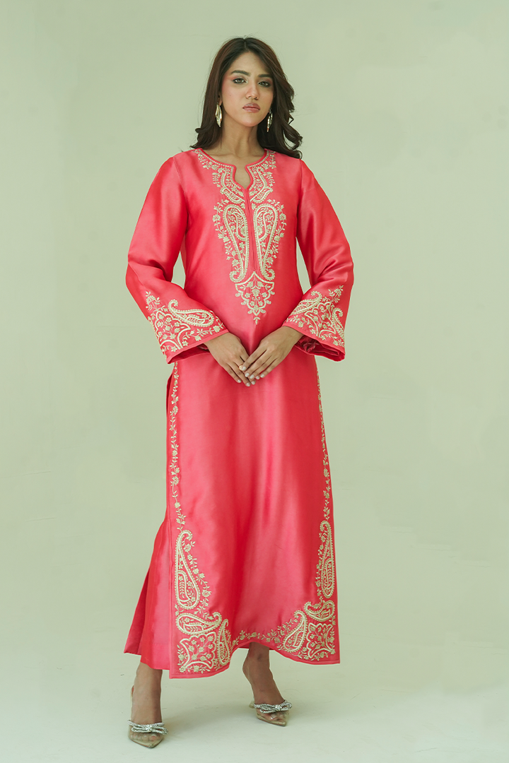 Gul E Noor - Zarri Long Pink - Pure Sheesha Silk - 3 Piece