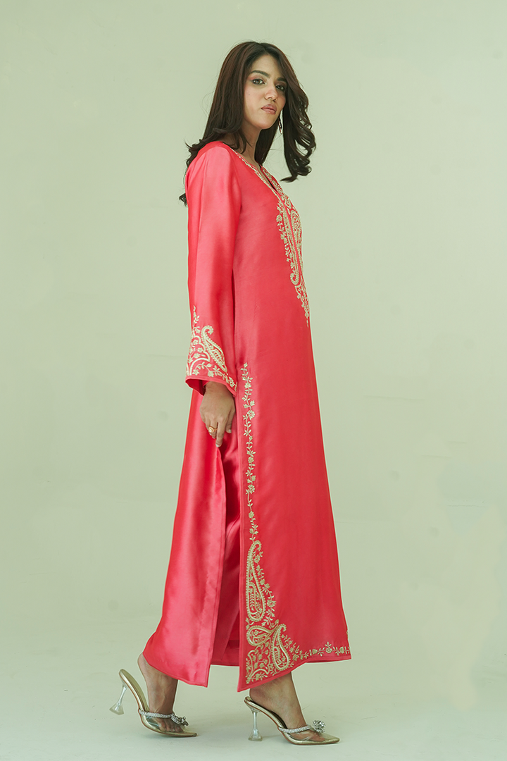Gul E Noor - Zarri Long Pink - Pure Sheesha Silk - 3 Piece