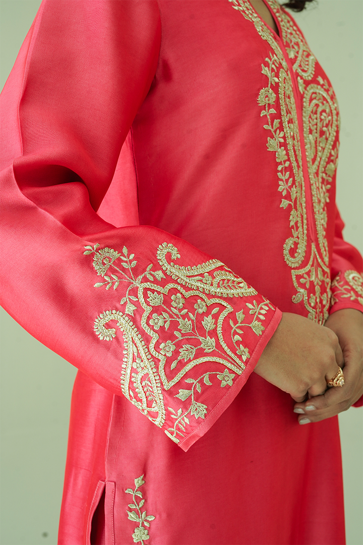 Gul E Noor - Zarri Long Pink - Pure Sheesha Silk - 3 Piece