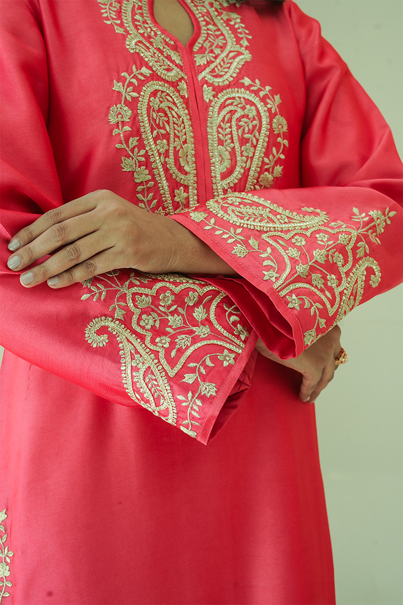 Gul E Noor - Zarri Long Pink - Pure Sheesha Silk - 3 Piece