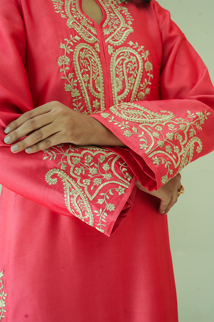 Gul E Noor - Zarri Long Pink - Pure Sheesha Silk - 3 Piece