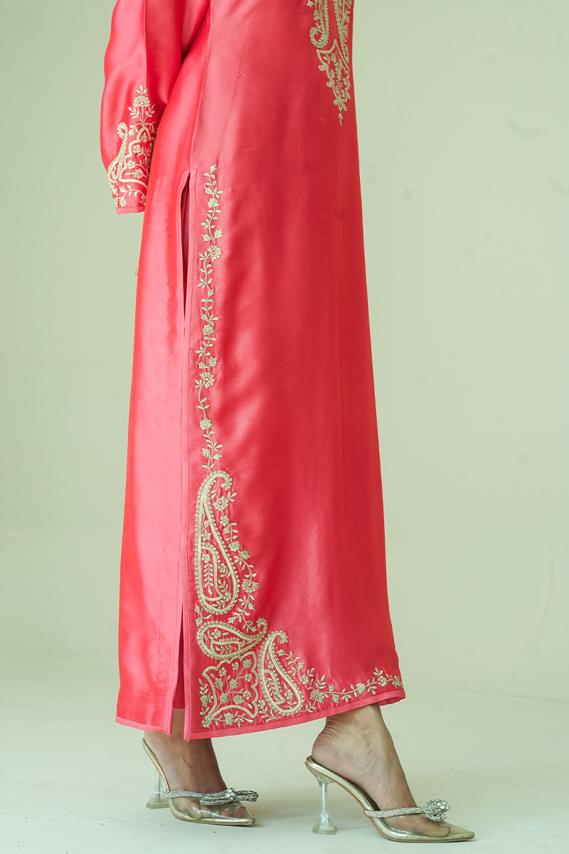 Gul E Noor - Zarri Long Pink - Pure Sheesha Silk - 3 Piece