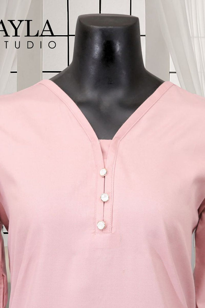 Ayla Studio - 2-Piece Solid Embroidered Suit - GULBADAN - SOFT PINK - Wash & Wear