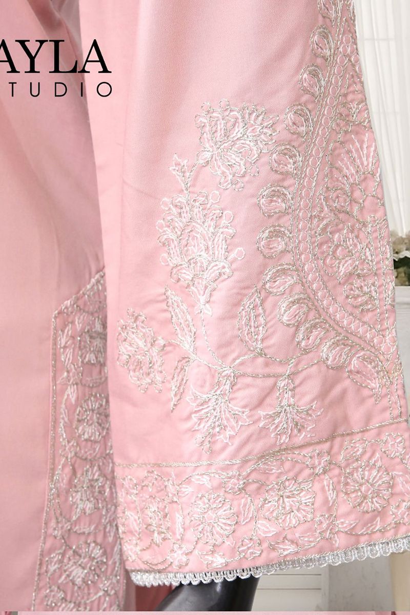 Ayla Studio - 2-Piece Solid Embroidered Suit - GULBADAN - SOFT PINK - Wash & Wear